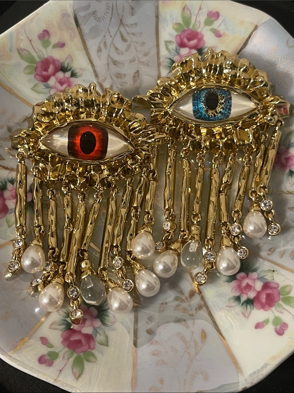 Schiaparelli-Inspired Surrealist Runway Chandelier Eye Earrings